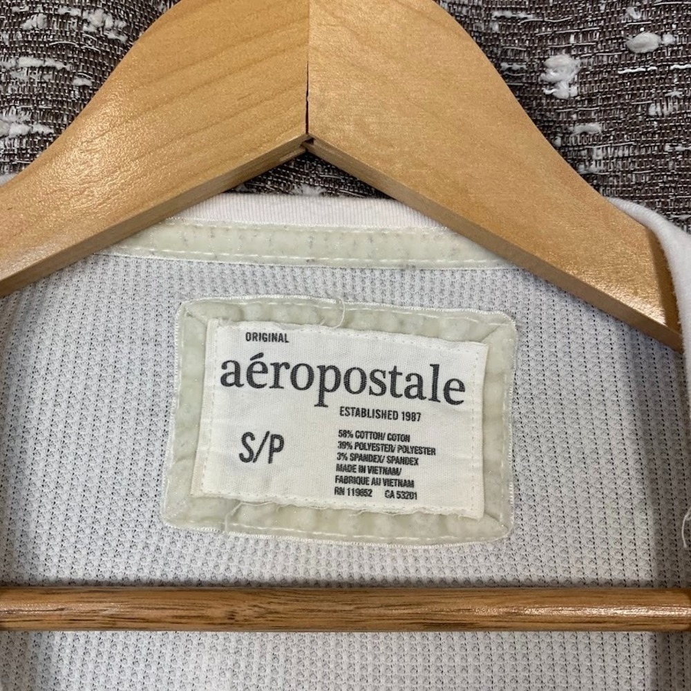 Aeropostale Y2K Waffle Knit White Long Sleeve Shirt Logo Preppy Women's Small - Picture 4 of 8